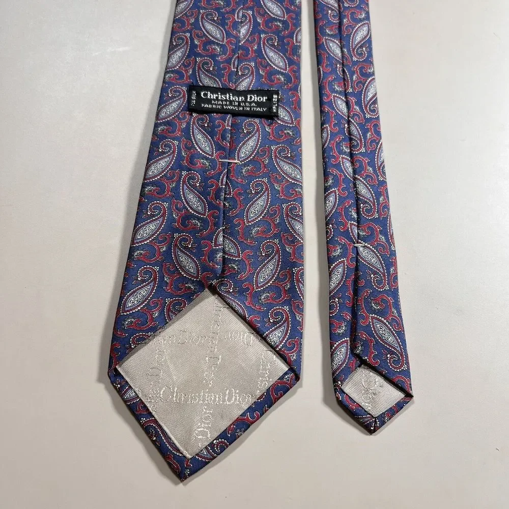 Vintage Christian Dior Silk Tie Made In USA Blue‎ Paisley